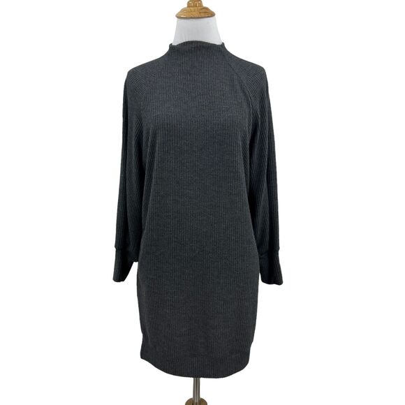 Socialite Tunic Dress XS Extra Small Gray Ribbed Mock Mid Sleeve Raglan Seams - Picture 1 of 10